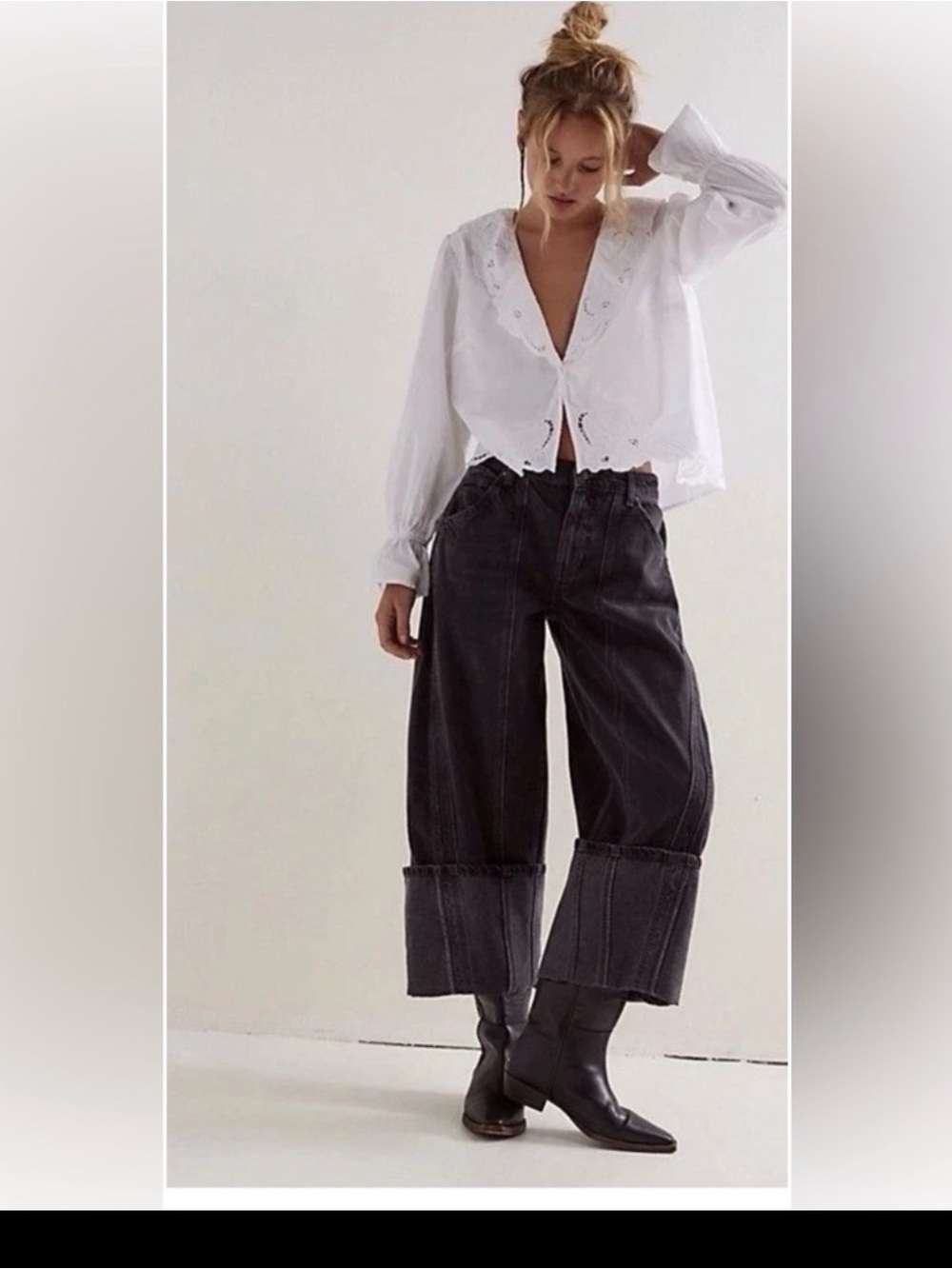 Free People ||  We The Free  Olsen wide leg cuffed black Jeans
